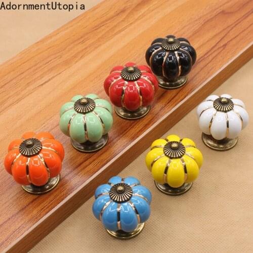 Vintage Furniture Handle Pumpkin Ceramic Door Knobs Cabinet Knobs and Handles for Furniture Drawer Cupboard Kitchen Pull Handle