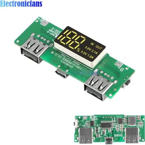 Dual USB 5V 2.1A Micro USB Input Power Bank 18650 Battery Charging Board LED Display Overcharge Overdischarge Circuit Protection
