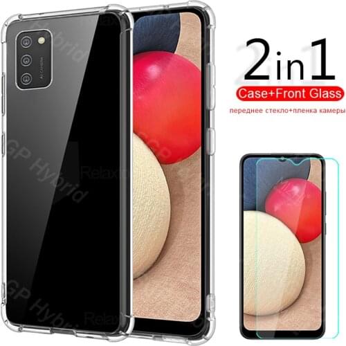 2-in-1 case + protective camere glass for samsung galaxy a02s screen protector for samsung a02s a 02s a025f back cover coque