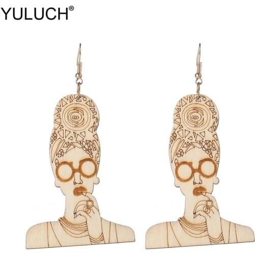 YULUCH Personality Trendy Carved Women Face Ethnic African Long Dangle Pendant Earrings Fashion Jewelry For Women Party Gifts