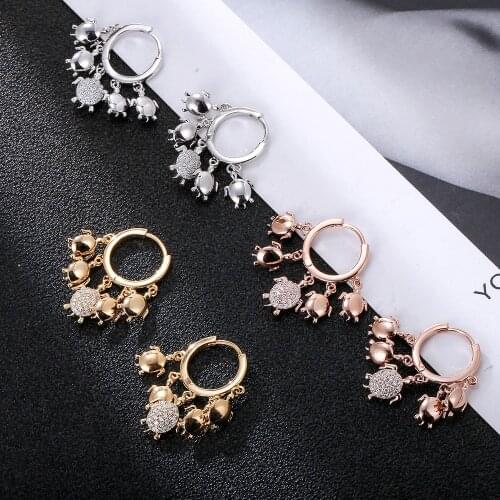 Gold Sliver Plated Hoop Earrings For Women Small Cute Tortoise CZ Zircon Tassel Earrings Female Fashion Jewelry Accessories 2020