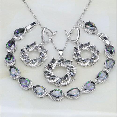 Multicolor Birthstone Charms White CZ 925 Sterling Silver Jewelry Sets For Women Earrings/Pendant/Necklace/Bracelet