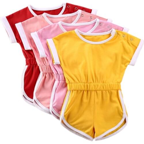 0-5Y Summer Causal Toddler Baby Girls Boys Rompers 4 Colors Solid Short Sleeve Jumpsuits Playsuits Outfits