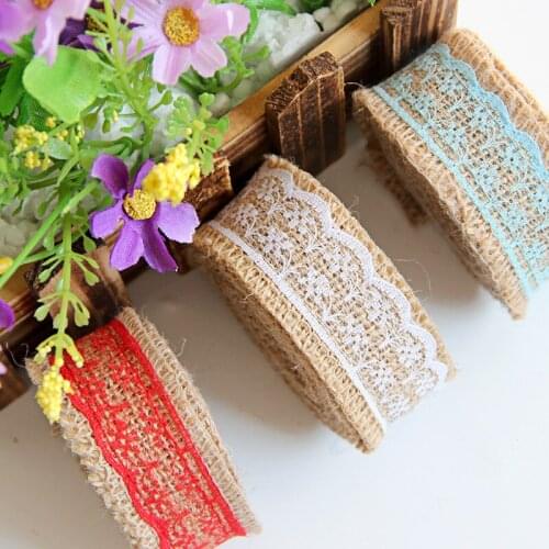 10pcs 3cm wide 2meter Natural Jute ribbon with lacel Party and Christmas Decorations New Supply