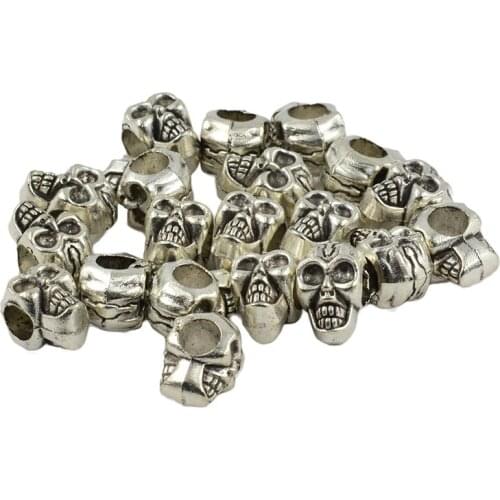 20 Pieces Tibetan Silver European Large Hole 3D Skull Halloween Spacer Beads
