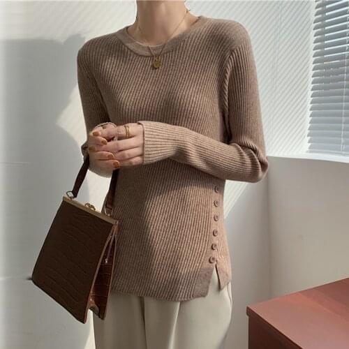 2021 Women TurtleneckStreetwear Knitted Button Ladies Sweater Elegant Jumper Long Sleeve O-neck Pullover Tops Autumn Sweaters