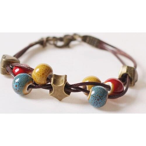 3pcs Fashion Casual Style Ceramic Bracelets Adjustable Handmade Porcelain Beads Bracelets For Women Girls Gift