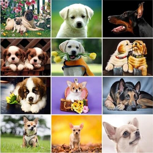 DIY 5D Diamond Painting Dog Animals Rhinestones Full Round Drill Diamond Embroider Cross Stitch Mosaic Patterns Home Decor