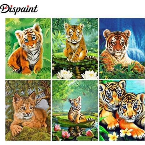 Dispaint Diamond Painting "Animal tiger landscape" Cross Stitch Custom Photo Diamond Embroidery Square Round Drill Home Decor