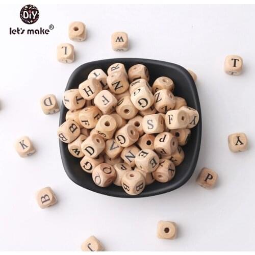 Lets Make Baby Teething Crib Toy 12mm Square Shape Beech Wood Letter Beads 20pc Teething DIY Crafts Chew Beads Baby Teether