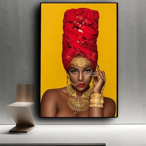 Black and Gold Sexy Lips Nude African Art Woman Oil Painting on Canvas Cuadros Posters and Prints Wall Picture for Living Room