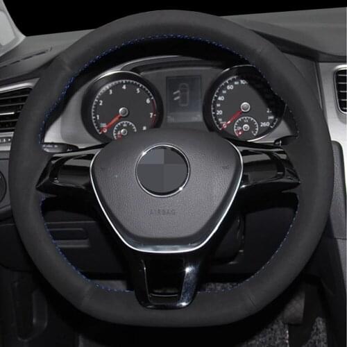 DIY Black Faux Leather Car Steering Wheel Cover For Volkswagen VW Golf 7 Mk7 New Polo Jetta Passat B8 Tiguan Sharan