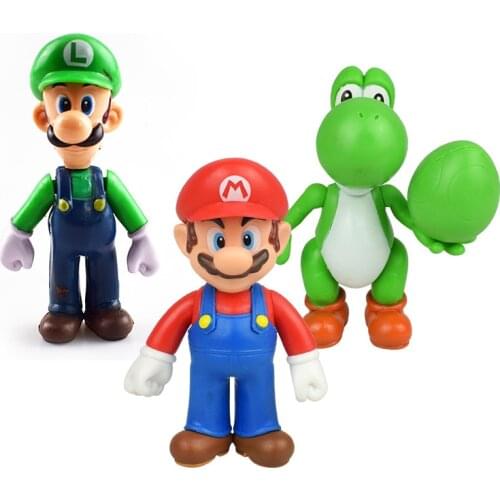 Super Mario Action Toy Figure Mario Bros Luigi Yoshi Bowser Cute Doll Insert for Kids Birthday Party Cake Decoration Supplies