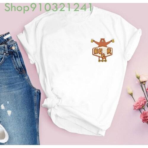 Bear Hug T Shirt Women Printed Cute Cartoon Clothing Woman Harajuku Casual Shirt Fashion Short Sleeve Loose Tee Tops