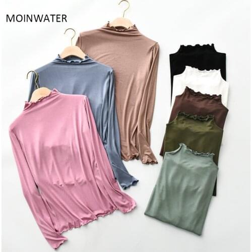 MOINWATER Women New Long Sleeve Tshirts Lady Modal Thin Base Tees Female Casual Soft T-shirt Tops MLT2027