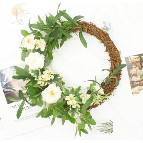Simulation Flowers Vines Front Door Wreath Pink Rose Garland Dried Artificial Plants Cloth Wall Decorations Easter Ornament