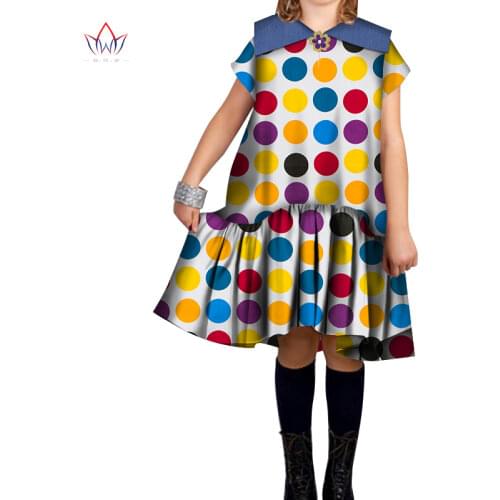 Customize Children African Clothes Girl Fashion Dress African Dashiki Print Clothing Girl Short Sleeve Dress Skirt Causal WYT358