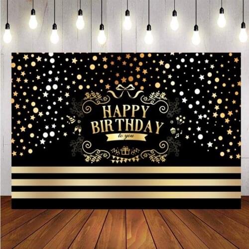 Customized Black Golden Polka Dots Stripe Backdrop Light Bokeh Happy Birthday Party Photography Background Photo Studio Prop