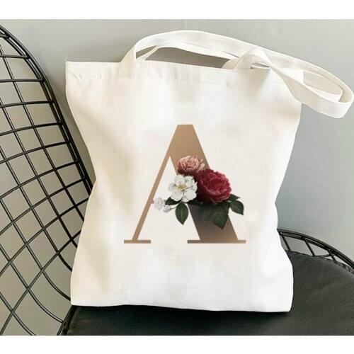 Flower Lette Reusable Bag Canvas Fabric Tote Ladies Shopper Grocery Customizable White Designer Handbags Womens Eco Folding for