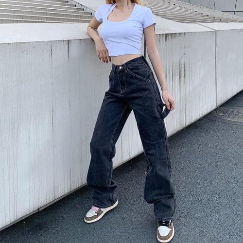 Korean Fashion Woman Jeans Loose Casual Straight Leg Highwaist Jeans Female Streetwear Spring and Autumn Trousers