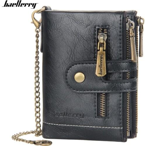 New Short Tri-fold Card Wallet Men Luxury Coin Purse Multi-Card Position Mens Wallets Small Credit Card Holder Purses With Chain