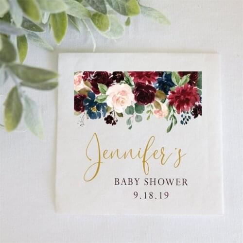 Personalized Napkins Fall Floral Baby Shower Napkins , Custom Baby Shower Napkin, Custom Fall Floral Baby, Full Color Napkins