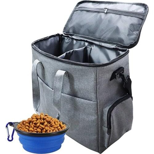 MLGB Dog Travel Bag Dog Luggage with 1 Collapsible Slow Feeder Bowls 2 Food Storage Containers Pet Supplies Tote Organizer