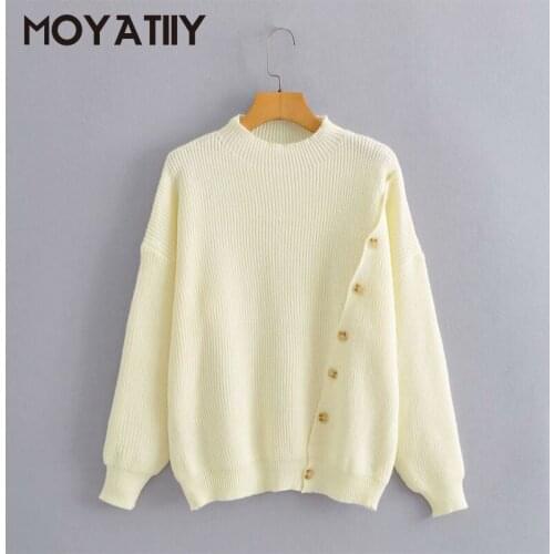 MOYATIIY Fashion Women Sweet Winter Sweaters Candy Color Thick Warm Ruffle Pullovers Loose Jumper Long Sleeve Female Tops