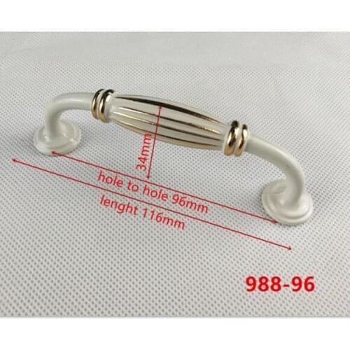 Zinc Alloy white+gold Cabinet Handles American style Kitchen Cupboard Door Pulls Drawer Knobs Fashion Furniture Handle B-988-96