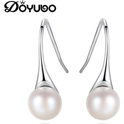 DOYUBO Elegant Womens Freshwater Pearl Drop Earrings Pure Silver White/Pink/ Black Pearl Long Earrings Lady Fine Jewelry VC226