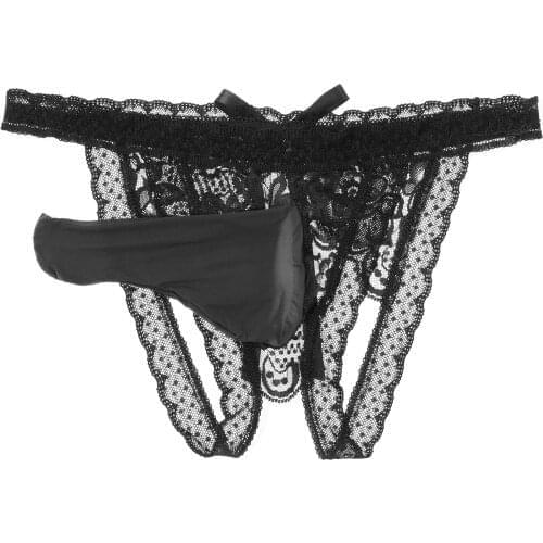 Sissy Mens Lace Panties Low Rise Open Crotch Briefs Elastic Waistband Bulge Pouch Crotchless Underpants Open Butt Gay Underwear