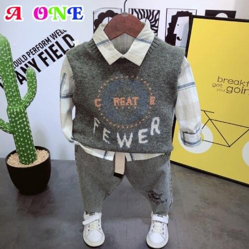 Boys sweaters vest 2019 Spring fashion letter knitwear kids sweaters casual handsome christmas sweater Suit for 90-130cm z161