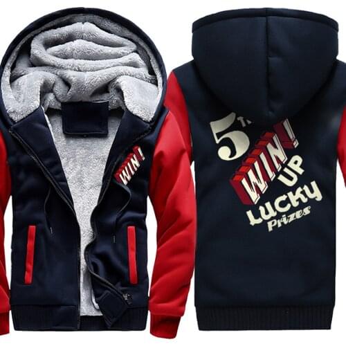 5 Times Win Up Luck Keep Warm Raglan Thicken Jackets For Mens Hip Hop Winter Mans Sweatshirts Leisure Zipper moletom masculino
