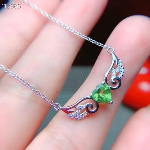 CoLife Jewelry Silver Heart Swing Pendant for Party 6mm Natural Peridot Pendant 925 Silver Peridot Jewelry Gift for Young Girl