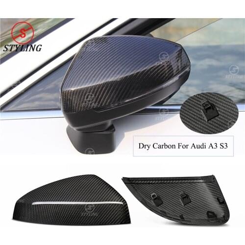 RS3 Mirror Cover Without Lane Assist For Audi A3 S3 Dry Carbon fiber Side Rear View mirror cover 2014 2015 2016 2017 2018 2019