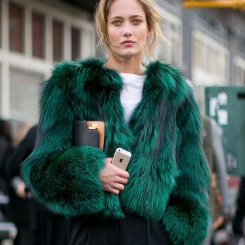 TOPFUR Real Sliver Fox Fur Coat 50cm Green Color Short WomenS Winter Jacket High Quality Real Fox Fur Coat