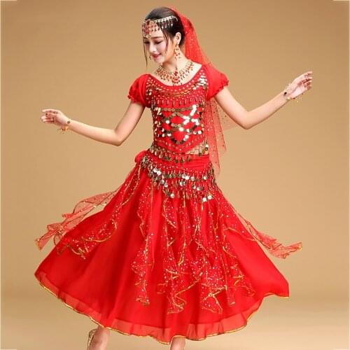 Free Shipping Belly Dance Suits For Ladies Yellow Red Rose Plus Size Costumes Women Female Stage Standard Fringe Garments I144