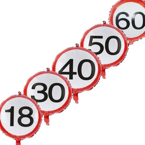 18inch Speed Limit Sign Round Number Foil Balloons Age Street Sign Race Speed Mark Warning Birthday Party Ballon Decor Supplies