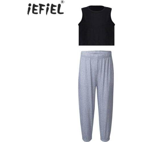 Children Clothing Sets Summer Girls Sports Suit Cotton Causal Sleeveless Vest Crop Tops & Long Pants 2Pcs Girls Clothes 2 3 4 5Y