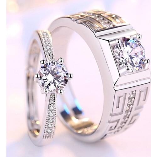 2Pcs/Pair Classic Resizeable Six-Claw Crystal Couple Rings Wedding Engagement Adjustable Finger Jewelry Valentine Day Wholesale