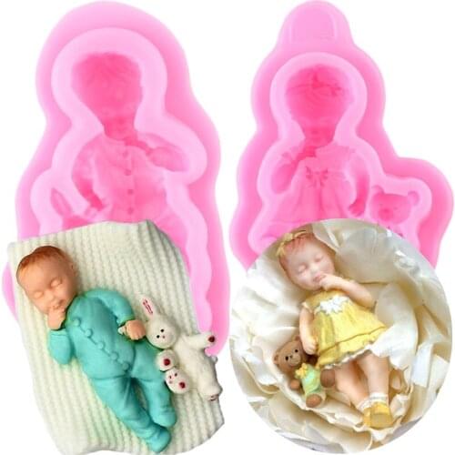 3D Boy Girl baby Doll Bear Silicone Cake Mold Baby Party Fondant Cake Decorating Tools Candy Clay Chocolate Gumpaste Moulds