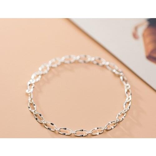 4MM 100% Real. 925 Sterling Silver Jewelry Polished /Wave Oval Chain Wrist Bracelet Adjustable C-S3580