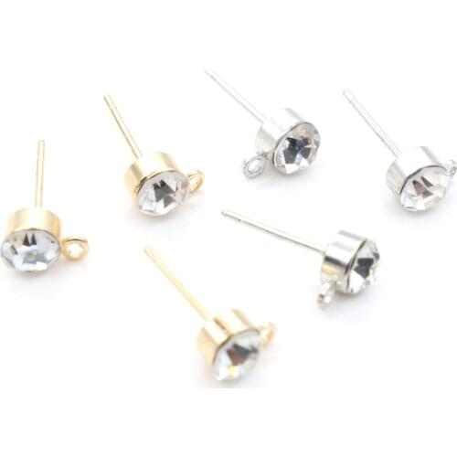 50pcs/lot 4mm 5mm Rhinestone Pin Stud Earring Findings Basic Pins Stoppers Connector For DIY Jewelry Making Accessories Supplies