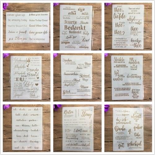 A4 English inspirational blessings wall stencil, scrapbook, embossing album, decorative, paper card template drawing stencils