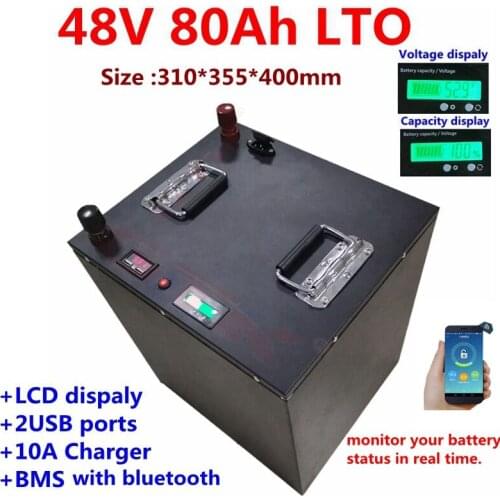 Upgraded 48V 80Ah LTO Lithium titanate battery pack BMS 20S with bluetooth for solar system trolling motor RV+10A Charger