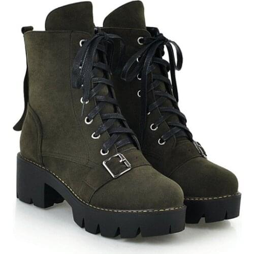 Big Size 10 boots women shoes ankle boots for women ladies boots shoes woman winter Solid color round head tie