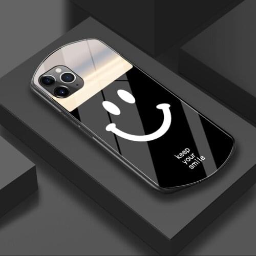 Luxury Cute Oval Smile Tempered Glass Phone Case For iPhone 12 11 Pro Max XSmax XR X SE 8 7 6 Plus Mirror Silicone Cover