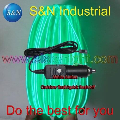 DC12V cigar plug el controller/driver/inverter+3meter Grass Green el wire with skirt /flat edge for car decoration free shipping