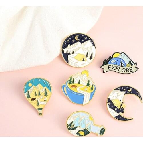Camping Adventure Enamel Pins Explore Natural Scenery Brooch Lapel Badge Bag Cartoon Jewelry Gift for Kid Friend