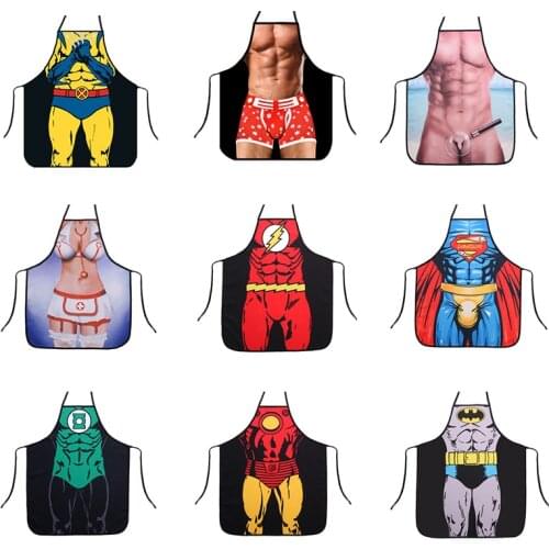 Home Women Sexy Kitchen Apron Funny Novelty Super Hero Man Aprons Dinner Party Cooking Apron Cuisine Pinafore for Adult Delantal